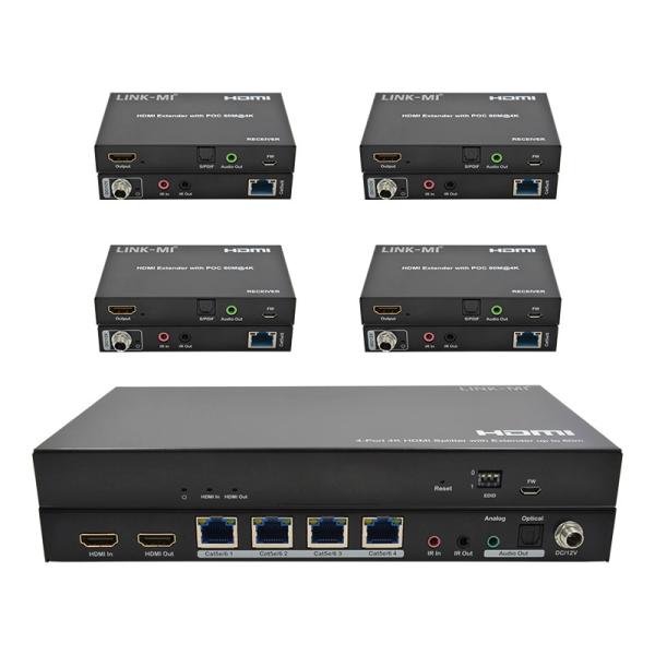 1x4 4K Wireless HDMI Splitter Extender Support 60m 4K@60Hz AV Splitter Over RJ45