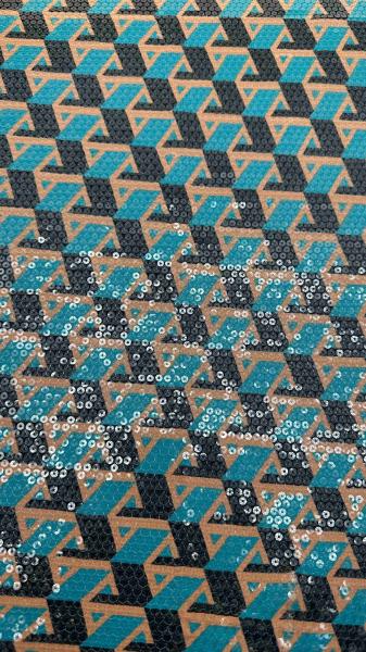 Vibrant Printed Sequin Embroidery With Geometric Patterns Clear Sequin Ground Full Width