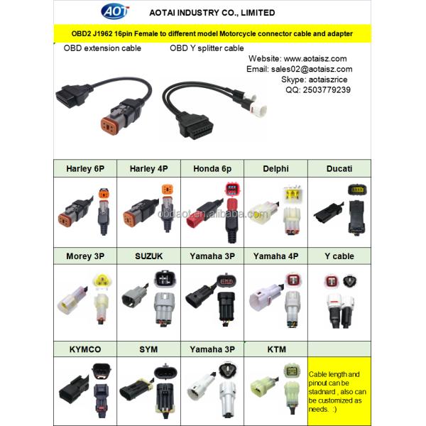 Fiat Motorbikes OBD2 Scanner Cable with 3 Pin Diagnostic Adapter and Extension Cable Year 1981-1983