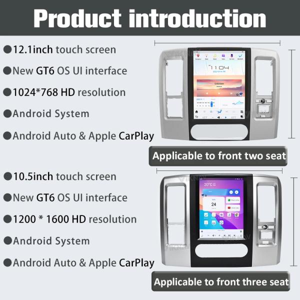 Viknav Car Radio For Dodge Ram (2008 2009 2010 2011) 12.1 inch Android 13 Auto Upgrade IPS LCD Screen Touch Multimedia