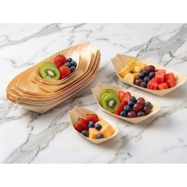 Boat Shaped Biodegradable Disposable Wooden Plate Serving Trays ODM