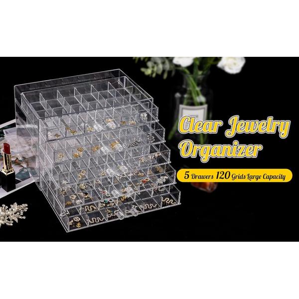 Clear Jewelry Organizer, Durable Jewelry Box With 5 Drawers, Jewelry Organizer Box, Earring Jewelry Organizer