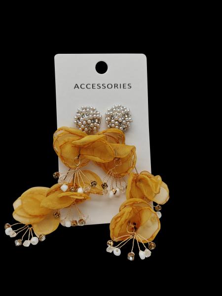 Vintage Floral Fabric Earrings for Women 2.5cm Alloy Rhinestone