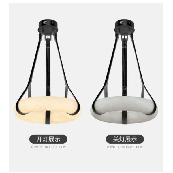 Роскошная кожаная люстра Мраморный круг Кухня Гостиная Креативное искусство Алабастр Светлая висячая лампа