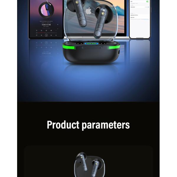 On-Ear Style Waterproof TWS Earphones with Low Latency and Transparent LCD Display