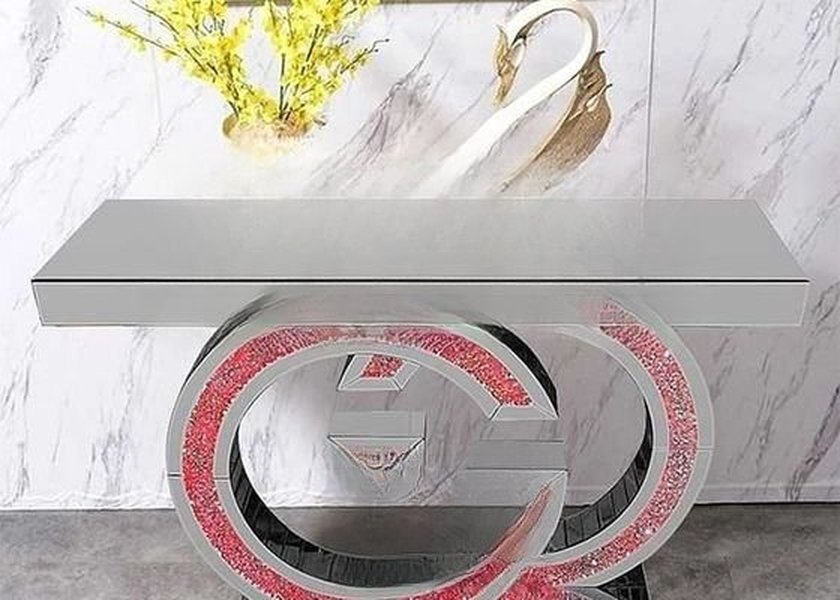JSF496-L LED Diamond Console Table with Silver Mirror Finish and 120X35X78CM Dimensions