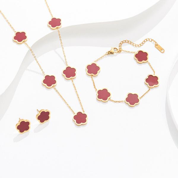 Lucky Clover Stainless Steel Gold Jewelry Set Stainless Steel Gold Chain For Women