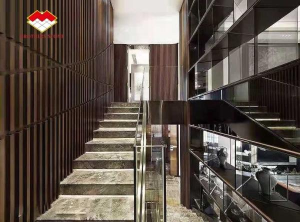 Indoor Natural Marble Stone Stair Step Cover with Customized Size and Anti-slip Feature