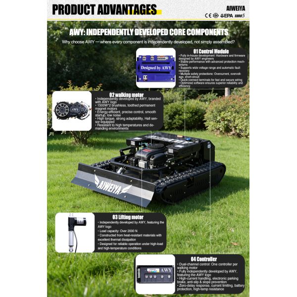 US Spot Off-road Crawler Remote Control Lawn Mower Steep Slope Climbing, Garden Waste Land Mowing Lawn Mower