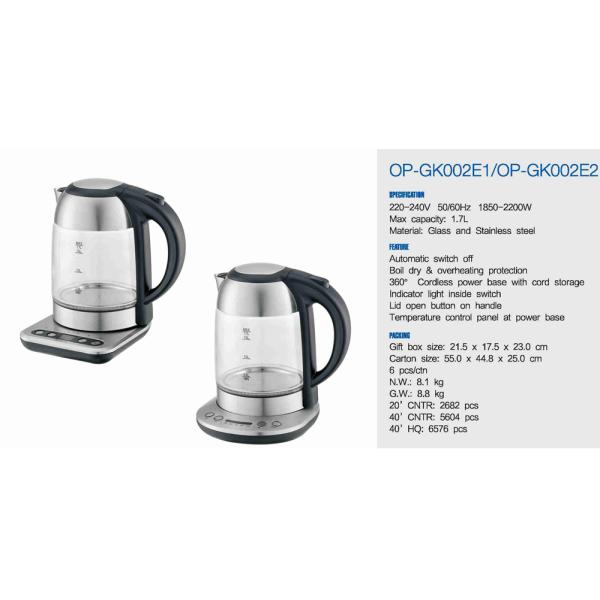 NO App-Controlled Electric Glass Kettle for Hotel 50/60Hz Rate App-Controlled