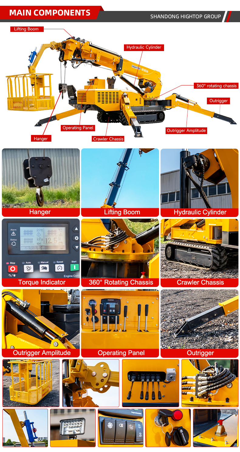 HTSC5.0 5T Lifting Capacity Spider Crane Continuous Rotation With 17m Maximum Lift