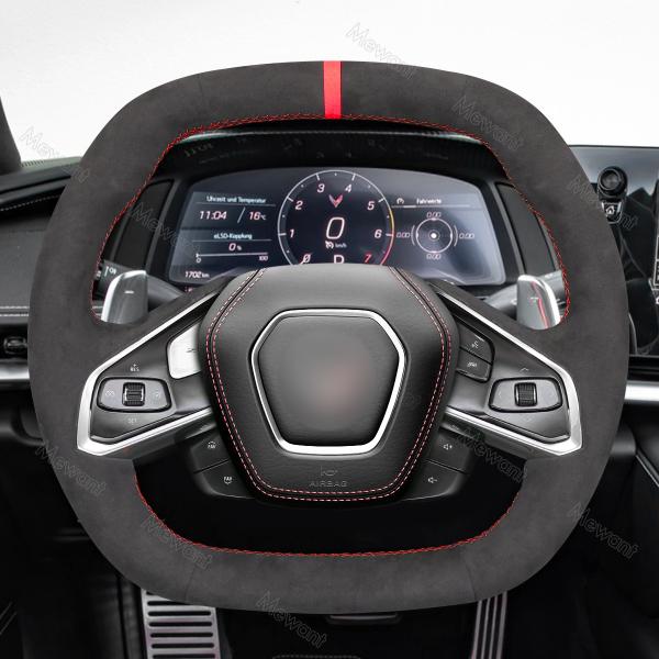 Hand Stitching Soft Suede Steering Wheel Cover for Chevrolet Corvette C8 2020 2021 2022 2023