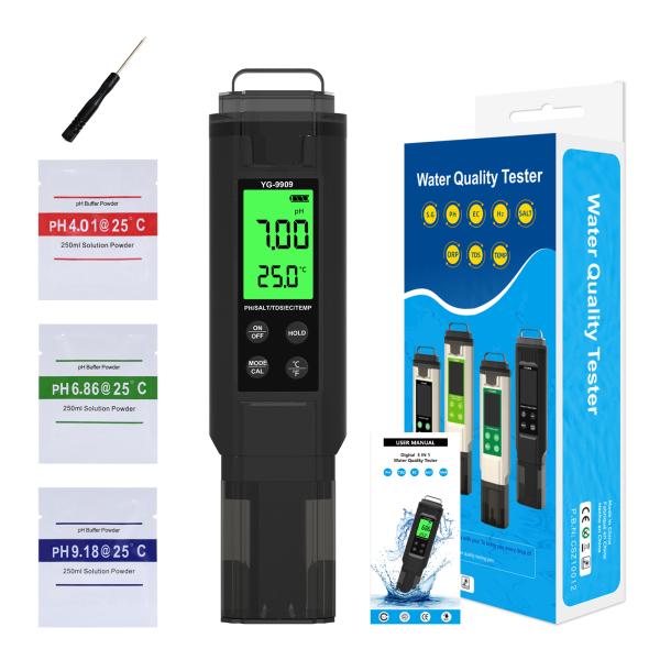 5-in-1 Digital Meter PH Salinity Temperature TDS EC Tester With Backlight For Water Quality Monitoring