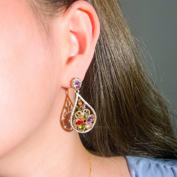 Luxury Female Crystal Zircon Stone Earrings Fashion silver color Earrings Vintage Double Stud Earrings For Women