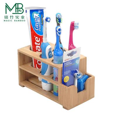 Moisture-resistant Bamboo Electric Toothbrush Holder With Side Storage Slot