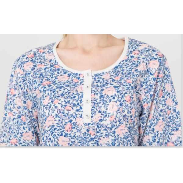 Button Placket Ladies Night Dresses Sleepwear Modern Floral Printed Anti Pilling