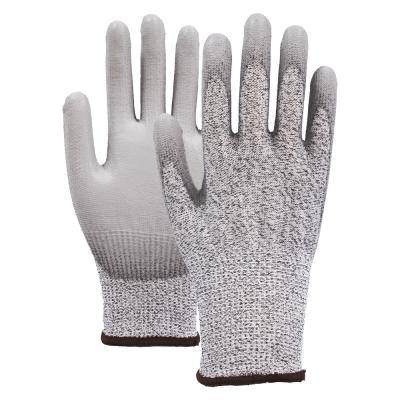 Anti Slip / Cut Resistant 13 Gauge Grey PU Coated Palm Work Gloves For Protection And Customized Design