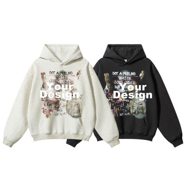345G Heavyweight Vintage Devil Graffiti Print Oversized Hoodie American Streetwear Pullover Support Custom Logo OEM ODM