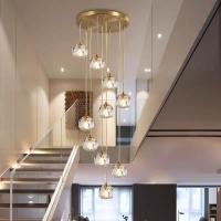 15 KG Crystal Football Tout le cuivre Crystal Light Luxe salon appartement villa salon en rotation montée d'escalier longue lampe suspendue