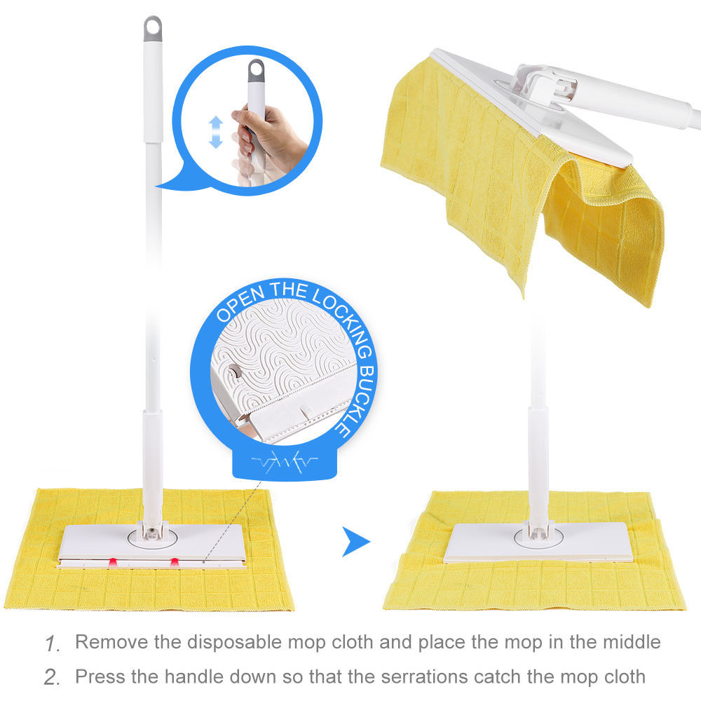 Automatic Clamping Mop Snap Grip Hands-Free Disposable Wipe Flat Mops
