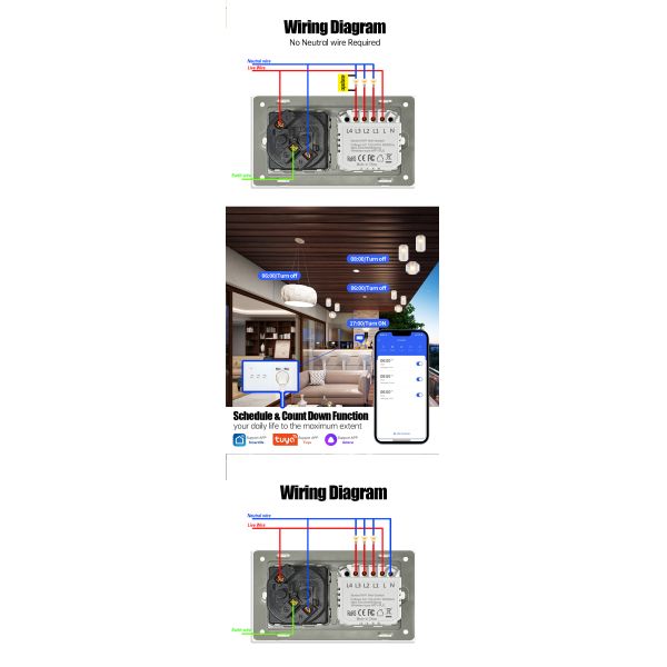 WiFi Touch Switch Socket Smart Home Panel with No Neutral Wire 16A High Power and Dual USB Ports