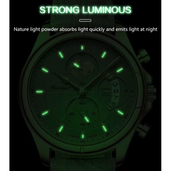 Waterproof Men's Quartz Chronograph Watch – Leather Strap· Luminous Dial | OEM
