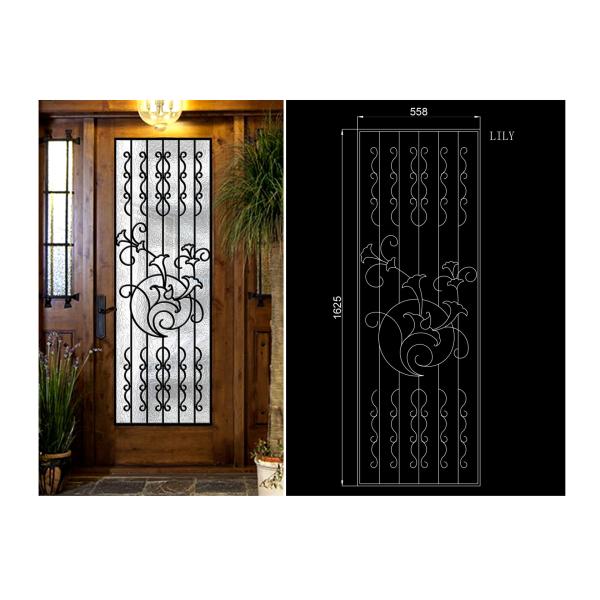 Decorative Inward / Outward Openning Wrought Iron Glass For Entry Doors