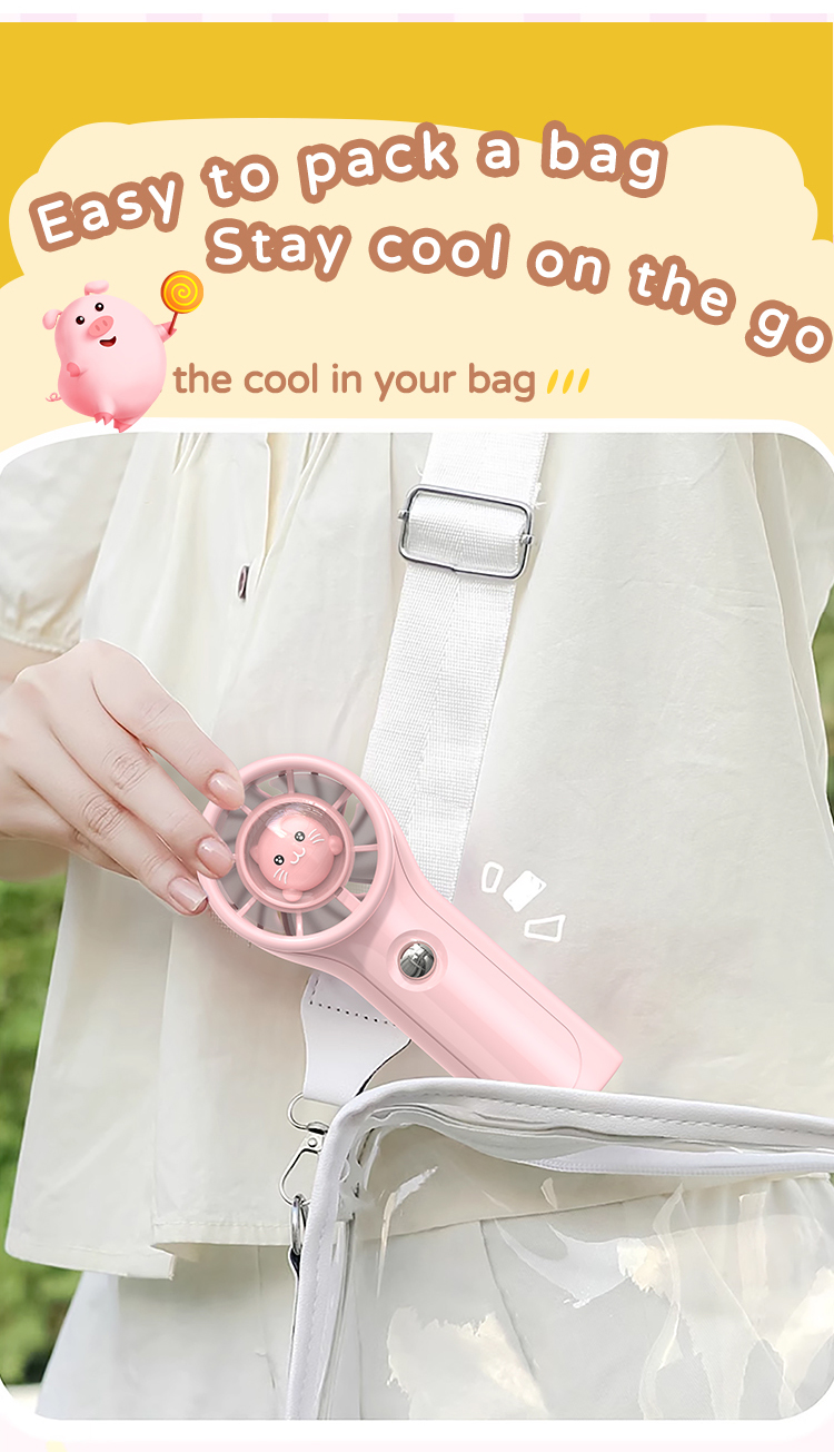 Rechargeable Kids-Safe Design Quiet Cute Cartoon Pig/Cat/Chicken Kids Handheld Fan with 1200mAh Battery