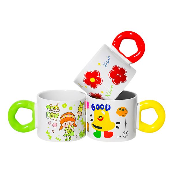 Fashion Design Colored Handle Sublimation Blank Ceramic Coffee Mugs Custom Printing Ceramic Sublimation Mugs