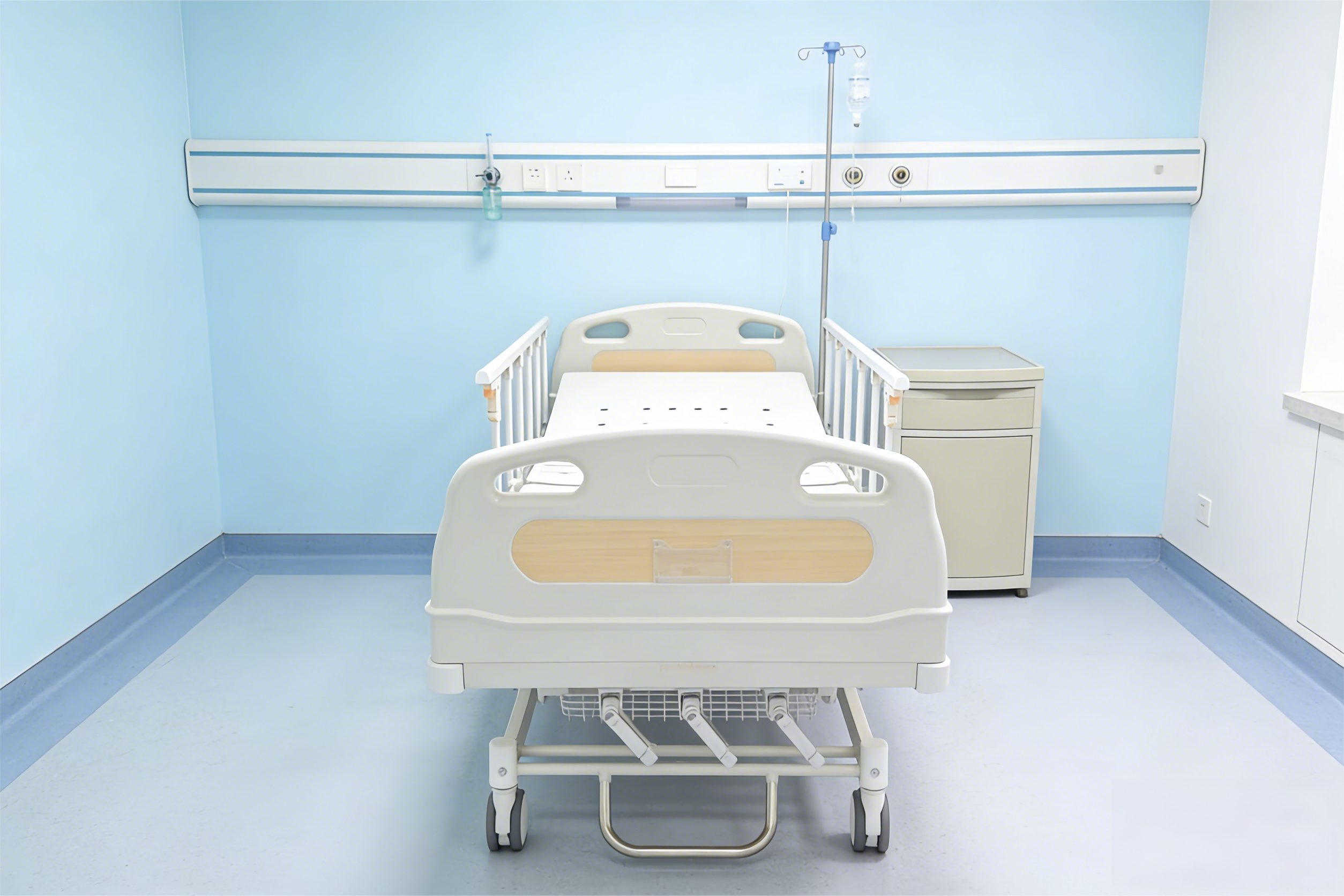 Manual Three-Crank Nursing Bed with Curved Guardrails Cold-Rolled Steel Pan -B1-3