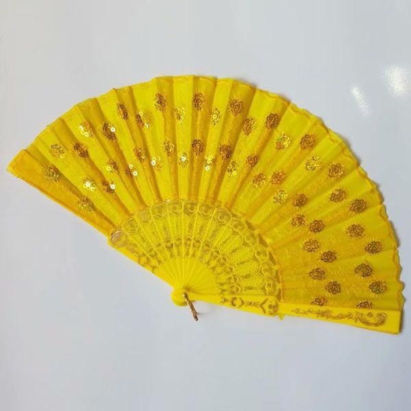 Hot Selling Foldable Hand Held Fan Black Plastic Embroidery Sequin Hand Fan