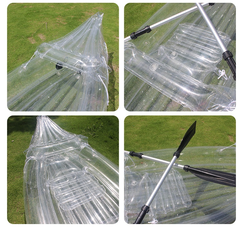 2-Person Inflatable PVC Kayak Folding Fishing Boat Thickened Assault Boat Transparent Outdoor Wading Rubber Boat