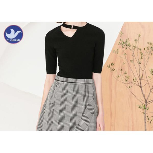 Hollow Half Sleeves Womens Knit Pullover Sweater Buckle Neck Tape For Spring Season