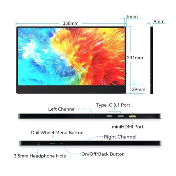 15.6 Inch 4K IPS 16:9 Screen Portable Laptop Monitor
