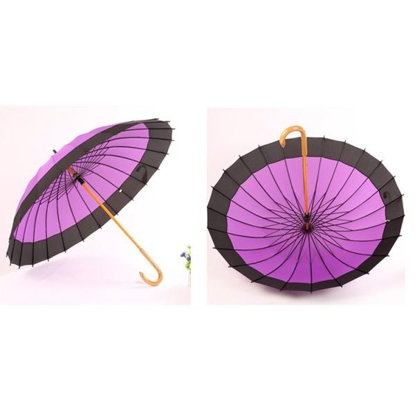 24 Ribs RPET Pongee Automatic Wooden Shaft Umbrella