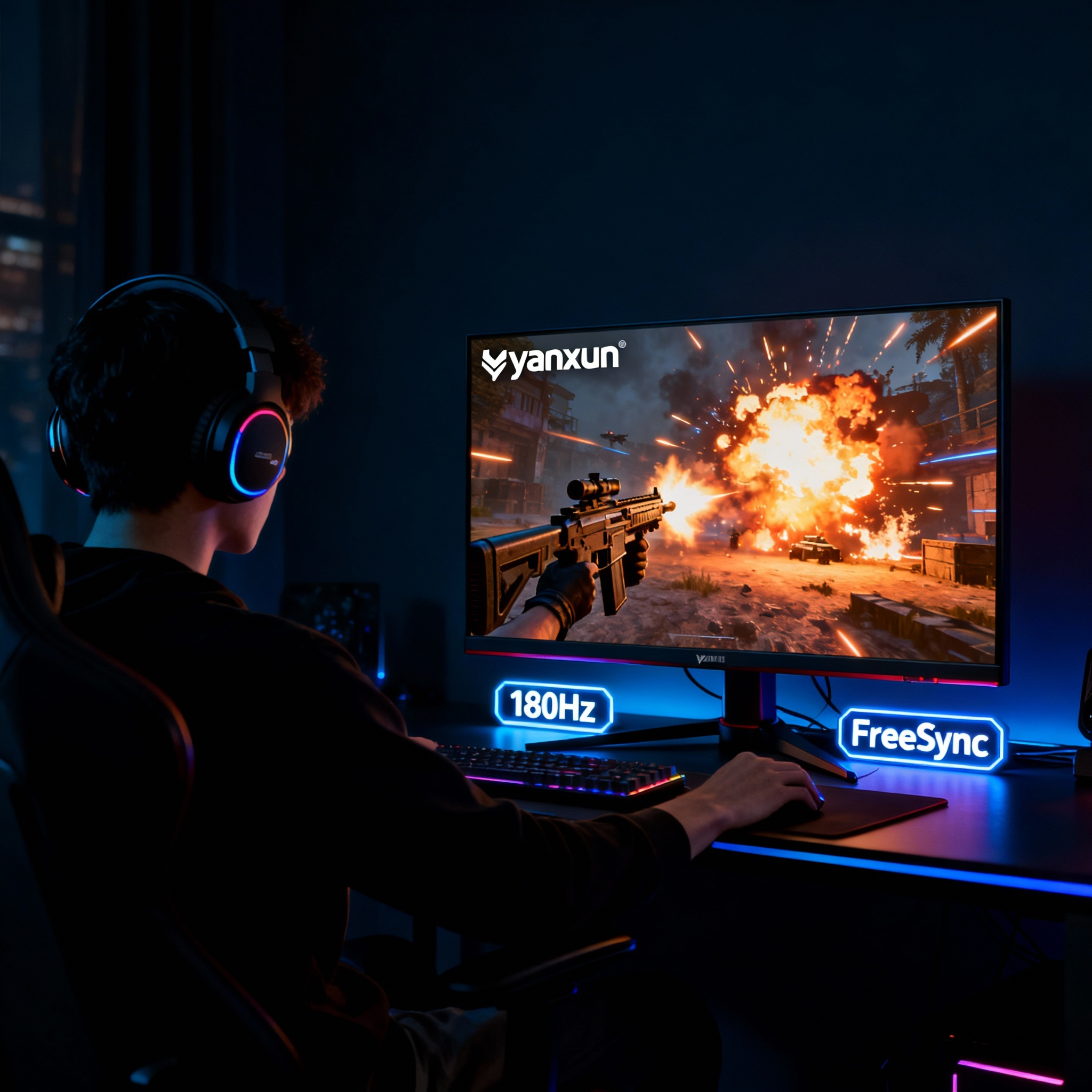 22 Inch 180Hz Gaming Monitor Black, QHD/UHD High Resolution, HDMI & DisplayPort for PC/Console Gaming, Flicker-Free