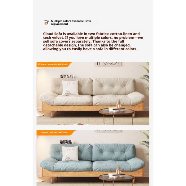 Modern Minimalist Space Saving 3 Seater Frame Sofa Fabric Solid Wood Eco-Friendly Cloud Corner Modular Sectional Sofa Living