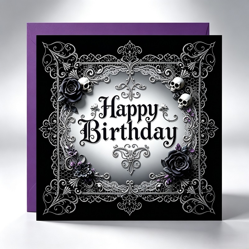 Custom gothic dark art illustrative happy birthday stationery