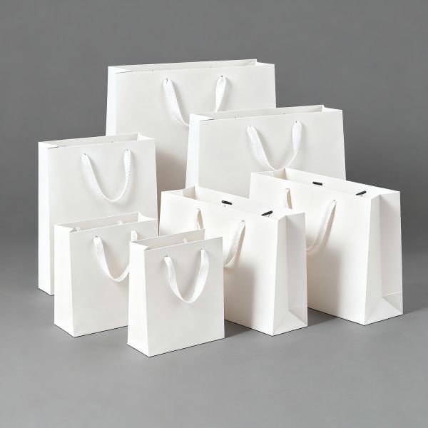 White Kraft Paper Shopping Bags Thickened Suitable For Cosmetics Jewelry And Gift Packaging