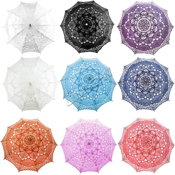 Elegant Wedding Lace Parasol with Wooden Handle Promotional Party Supplies for Brides