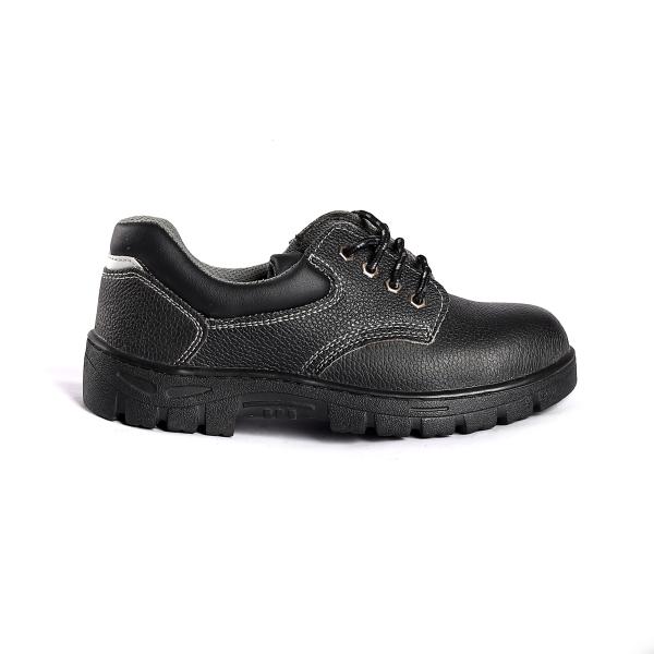 Steel Toe Safety Shoes with Nylon Fabric Gusset Tongue and Embossed Cow Leather Upper Material
