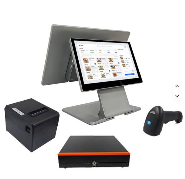 15.6 Dual Touch Screen Cash Register Systems Terminal All in One POS Machine AI Smart Billing Software Mobile NFC for Retail