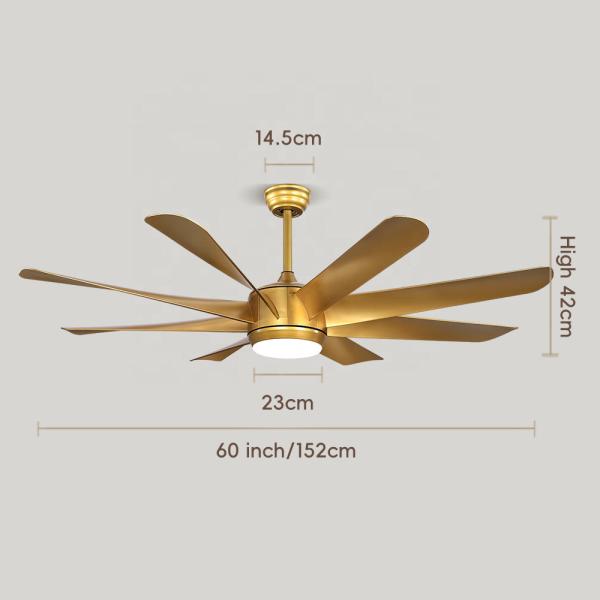Fabricante 60 pulgadas ABS 8 cuchilla Lujo moderno ventilador de techo nórdico, BLDC LED ventilador de techo con luz