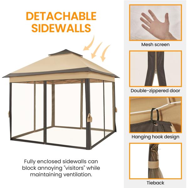 Powder Coated 3.3x3.3M Outdoor Gazebo Tent Pop Up with 4 Mesh Sidewalls Waterproof