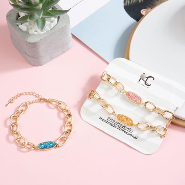 Bracelete multicolorido 15g do grânulo de Druzy da resina com a corrente da extensão de medida ajustável