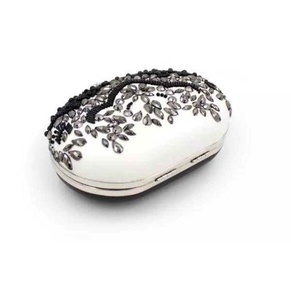 Handmade Beads Embroidered Evening Bag Black And White With Pearl Diamond