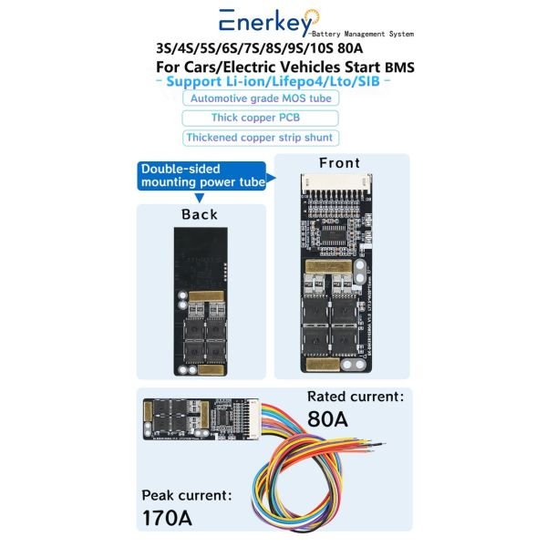 Enerkey 3S 4S 12V 80A 9S 10S 36V Li-ion BMS with NTC 5S 6S 7S 24V for 3.7V Power Battery 18650 3.2V Lifepo4 8S 24V E-bike BMS