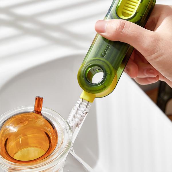 3 In 1 Bottle Wash Tool Cup Gap Lid Brush Silicone Cleaning Brush