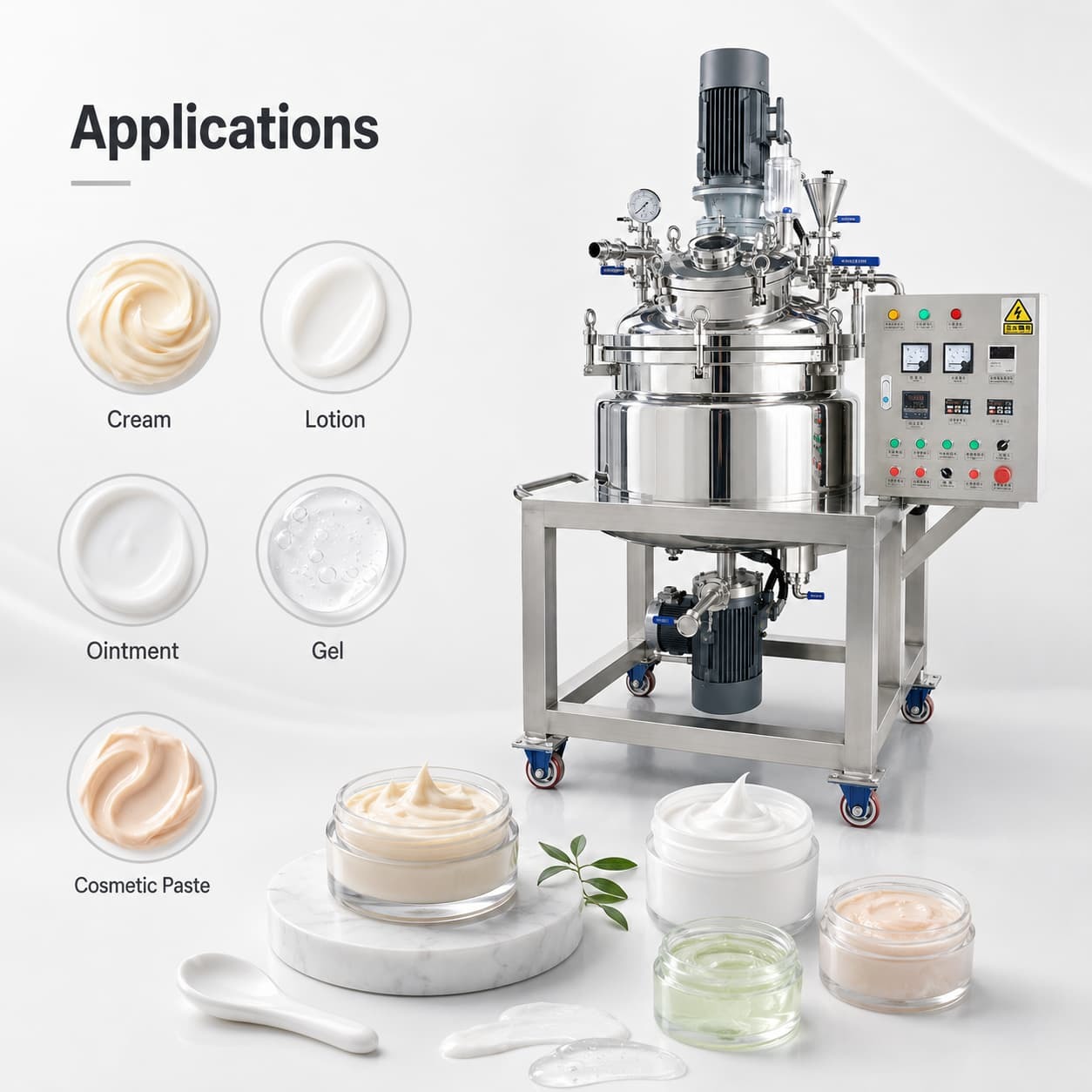 Cosmetic Cream Vacuum Emulsifying Homogenizer Agitator Machine Movable 50L 100L