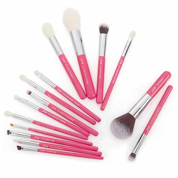 Aluminium Ferrule Wood Handle Makeup Brushes Rose Carmine for Daily Makeup